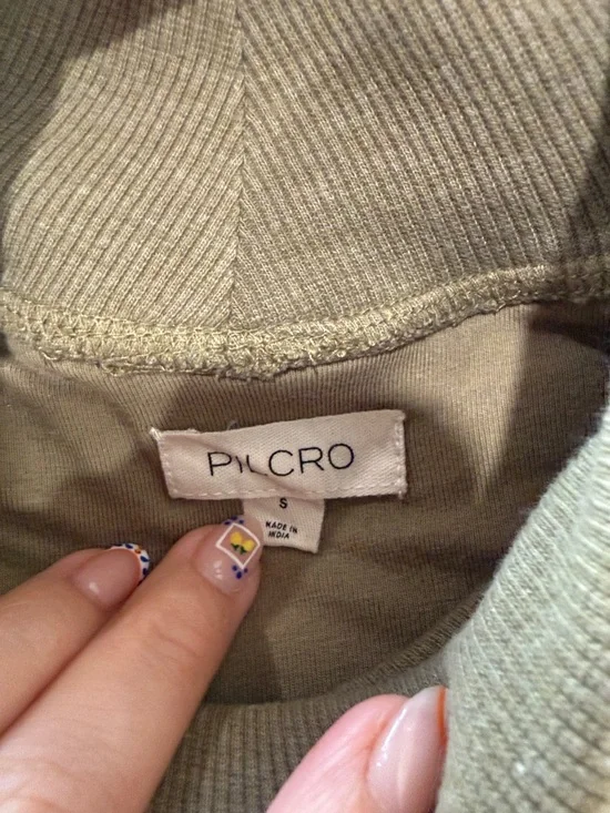 Pilcro Cropped Turtleneck Sweatshirt in Olive Green - Picture 2 of 2